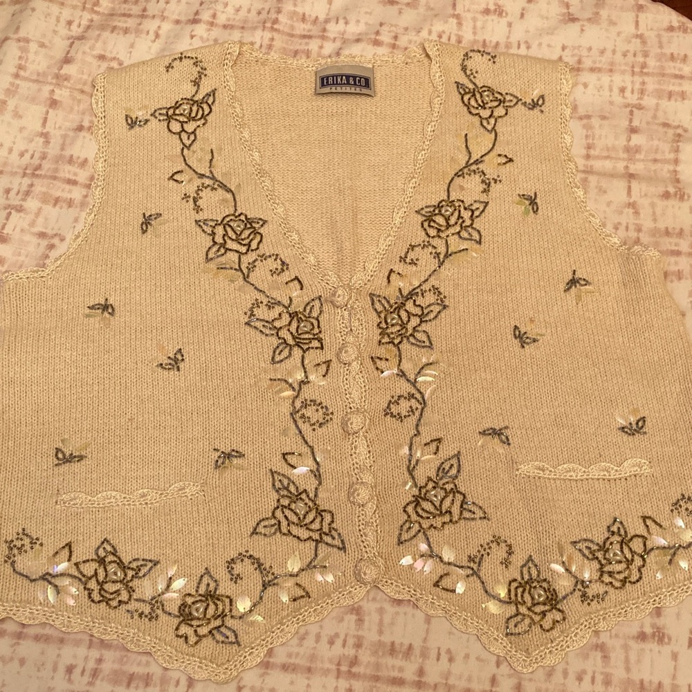 Vintage Embroidered beaded sequin sweater Vest
